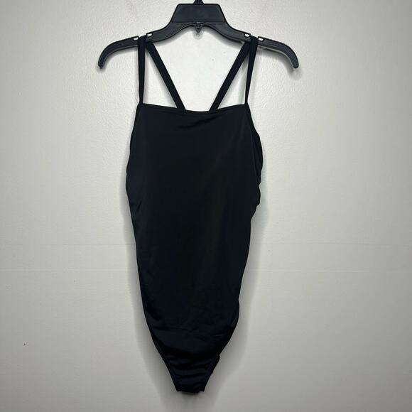 Land's End Women's Black One Piece Swimsuit Size 14 Built-In Support Racerback - Picture 1 of 9